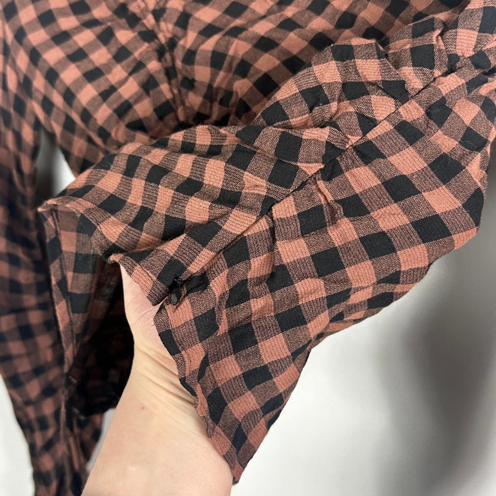 ALC Oryn Black Brandy Brown‎ Top Womens Sz 4 Ruched Long Sleeve Plaid Check Boho - Picture 13 of 16